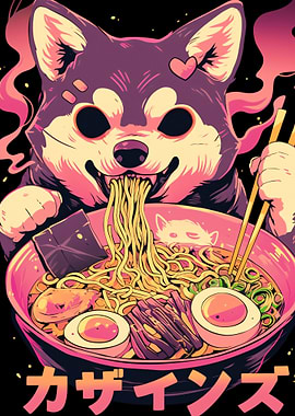Shiba Inu Eating Ramen