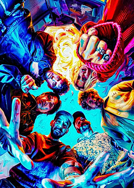 Group of friends looking down