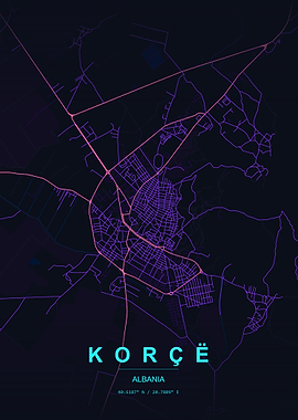 Korçë Albania Map Art