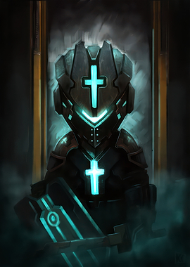 Futuristic Knight with Glowing Cross dead space