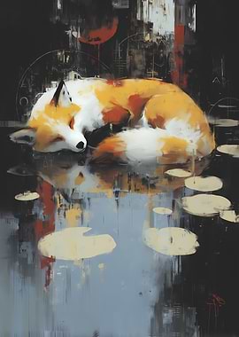 Sleeping Fox in Water Reflection