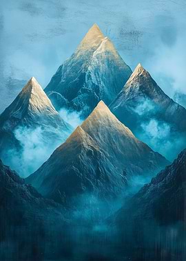 Gold Peak Majesty - Kintsugi Abstract Blue Mountain Landscape