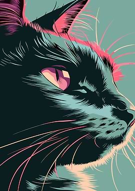 Stylized Black Cat Portrait