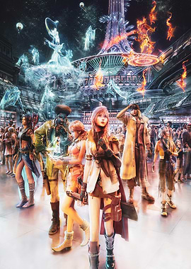 Final Fantasy XIII Characters in Futuristic City