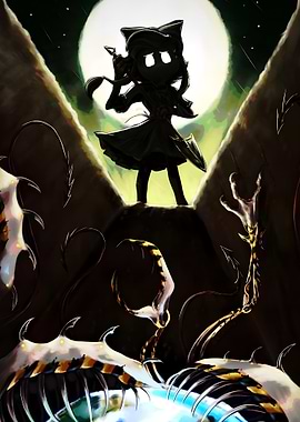 Dark Fantasy Character with Moon and Monsters