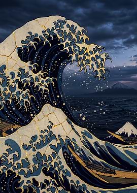 The Great Wave with Kintsugi' Poster, picture, metal print, paint