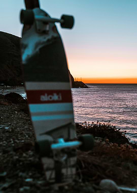 Longboard at Sunset by the Ocean