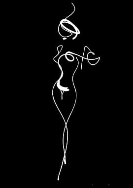 Abstract White Line Art of a Woman