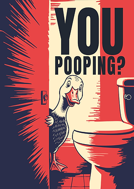 Funny Goose Bathroom Art — “You Pooping?” Retro Bathroom Wall Art