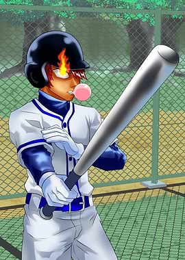 Anime Baseball Player with Fiery Eyes