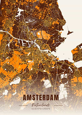 Amsterdam Netherlands Map Art