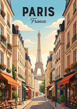 Parisian Street with Eiffel Tower