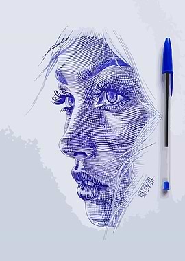 Ballpoint Pen Portrait of a Woman