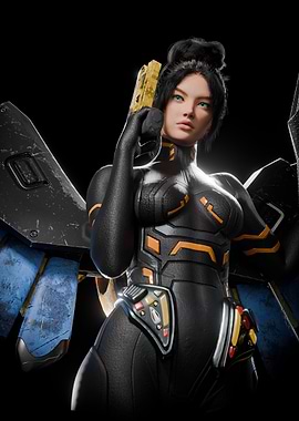 Cyberpunk Woman with Wings and Gun