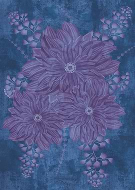Purple Floral Arrangement on Blue Background