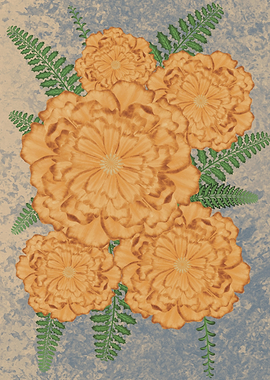 Orange Marigolds and Ferns