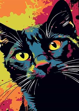 Vibrant Black Cat Portrait