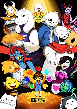 Undertale Characters with 'X MERCY' Text