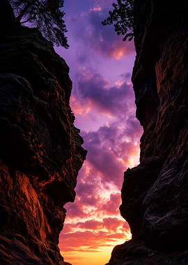 Dramatic Sunset Through Canyon