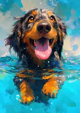 Happy Dachshund Swimming in Water