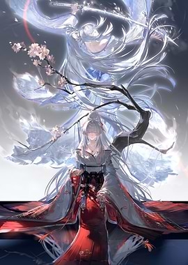 Ethereal Woman in Kimono with Spirit