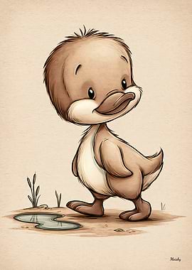 Cute Baby Duck Scandinavian Nursery Animal Illustration