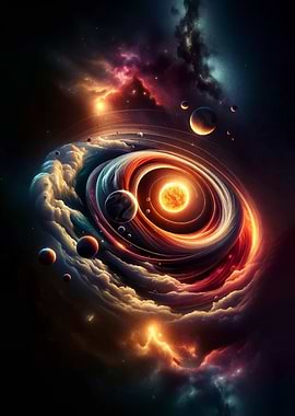 Cosmic Swirl with Planets and Nebula