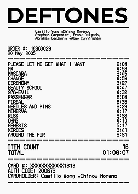 Deftones Album Tracklist Receipt
