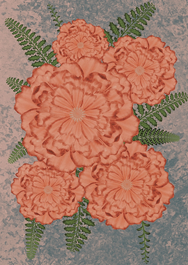 Coral Carnations and Ferns