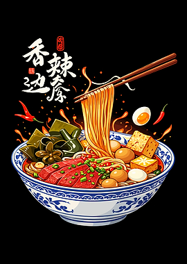 Spicy Noodles Bowl Illustration