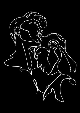 Minimalist Line Art Couple Embracing