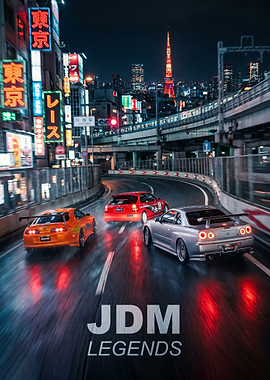 JDM Legends cars Tokyo Night Driveposter