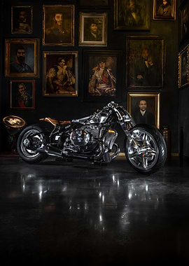Custom Motorcycle in a Gallery Setting