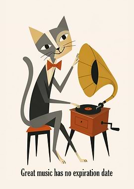 Retro Cat Record Player Poster