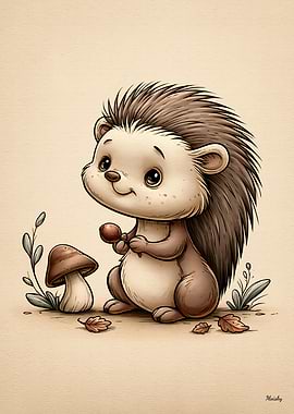 Cute Baby Hedgehog Scandinavian Nursery Animal Illustration