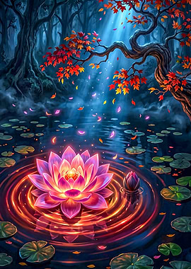 Enchanting Lotus Pond in Autumn Forest