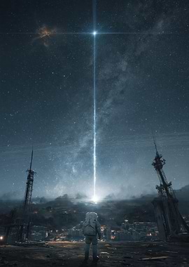 Astronaut Gazes at Celestial Beam