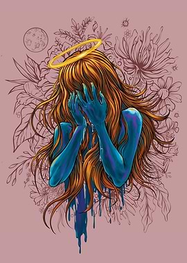 Crying Angel with Flowers