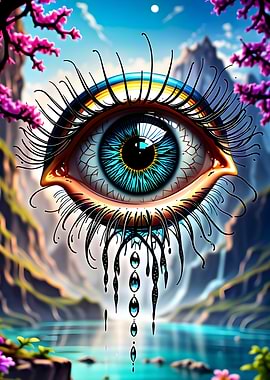 Surreal Eye Landscape with Cherry Blossoms