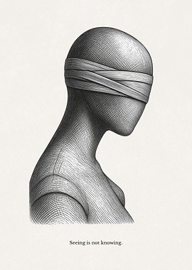Blindfolded Figure with Text
