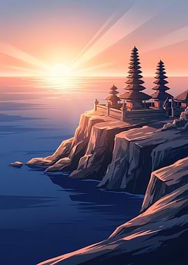 Bali Cliff Temple Ocean Sunset