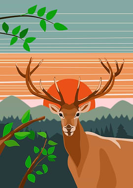 Majestic Deer in a Sunset Landscape