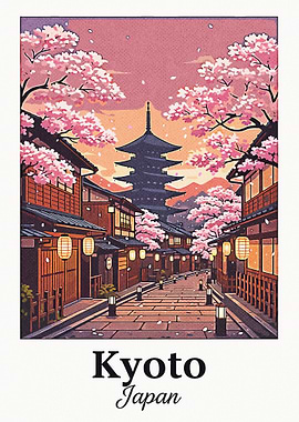 Kyoto Street with Cherry Blossoms