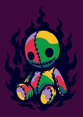 Creepy Stitched Doll with Flames