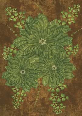 Green Floral Arrangement on Brown Background