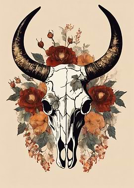 Bull Skull with Roses