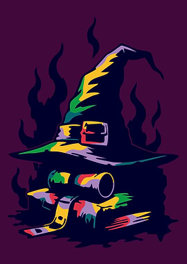 Colorful Witch Hat with Grimoire