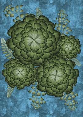 Green Succulents on Blue Textured Background
