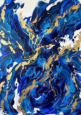 Cobalt Blue & Gold Abstract Wall Art | Bold Navy Brushstrok