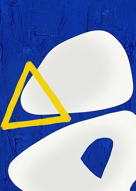 Abstract Blue and White Shapes with Yellow Triangle